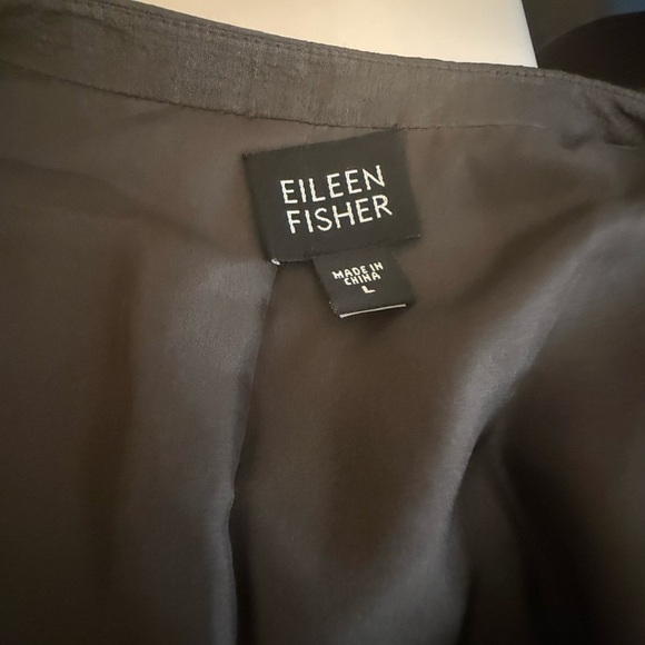 Eileen Fisher Brown 100% Silk Crinkle Open Cardigan Blazer Large Pockets - Picture 6 of 6